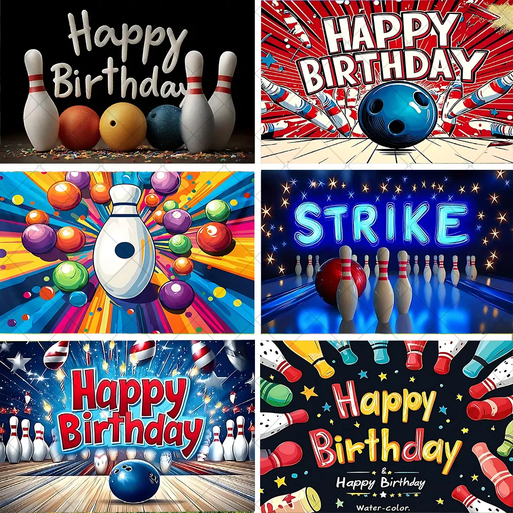 

Bowling Theme Happy Birthday Party Decoration Backdrop Let's Strike Up Sport Background Baby Shower Supplies Banner Photo Gifts