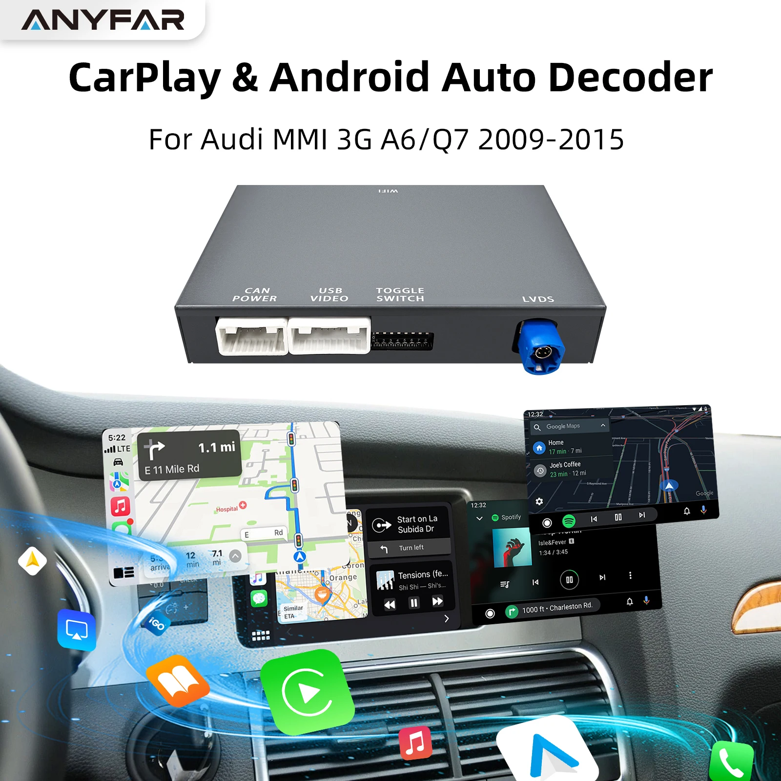 تعديل السيارة اللاسلكي من ANYFAR/Android لسيارة أودي A6/Q7 MMI AirPlay وصلة مرآة الوسائط المتعددة #5