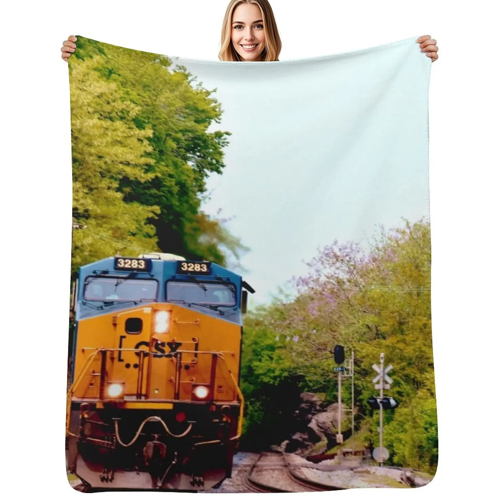 

CSX Locomotive 3283 Approaching Harpers Ferry Throw Blanket Tourist Softest Cute Plaid Single Blankets