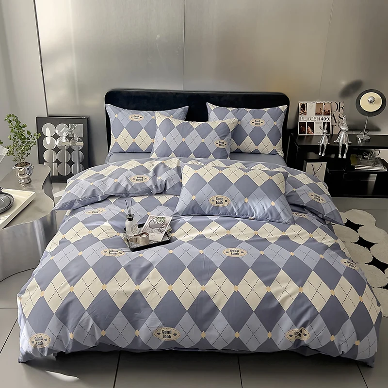 

Modern Style Grid Plaid Duvet Cover Set Queen Soft Cotton Plaid Home Bedding Set Elegant Geometric Comforter Cover with Zipper