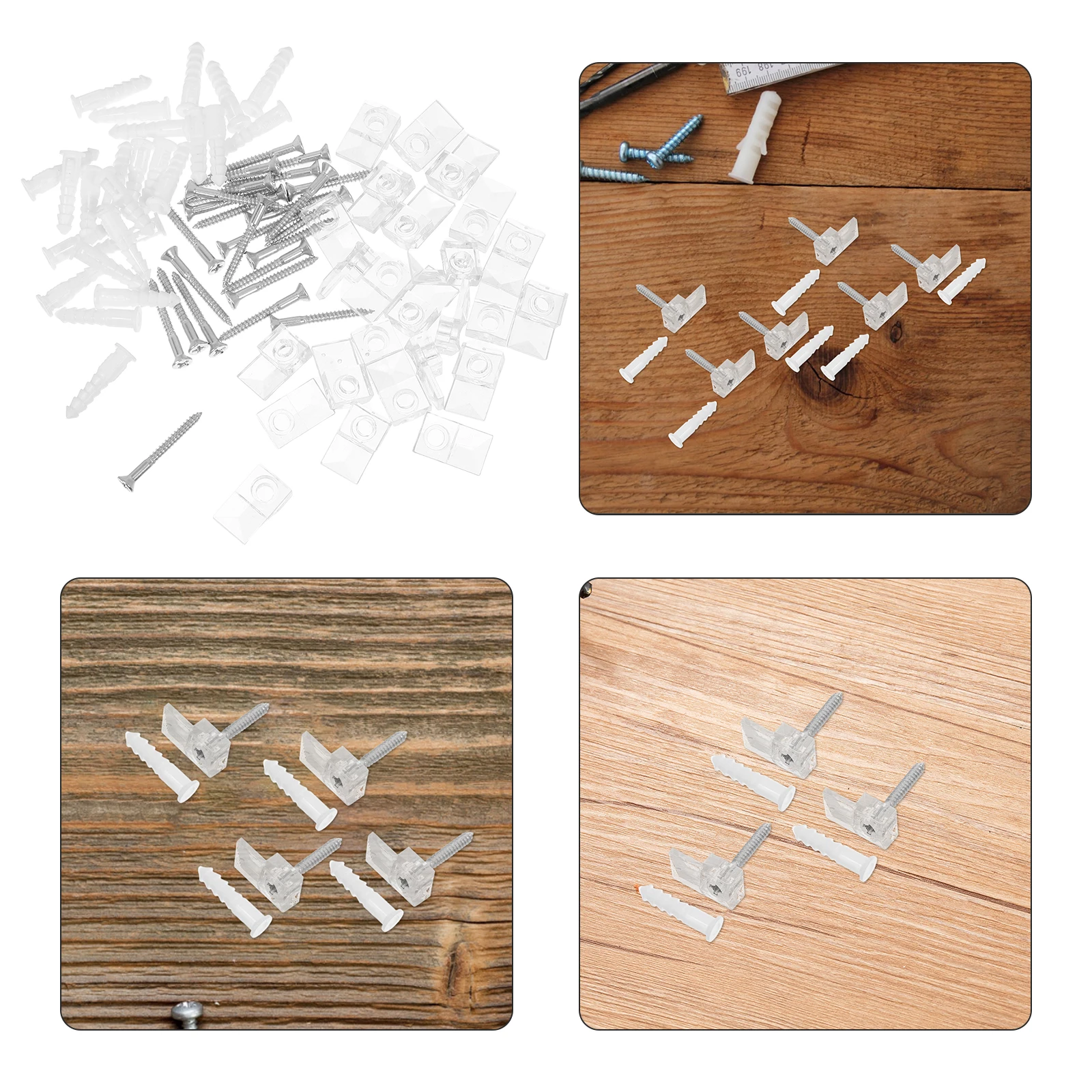 

25pcs Mirror Clips For Wall Mounting Clear Plastic Glass Retainer Holders Cabinet Door Screws Transparent Durable Bedroom