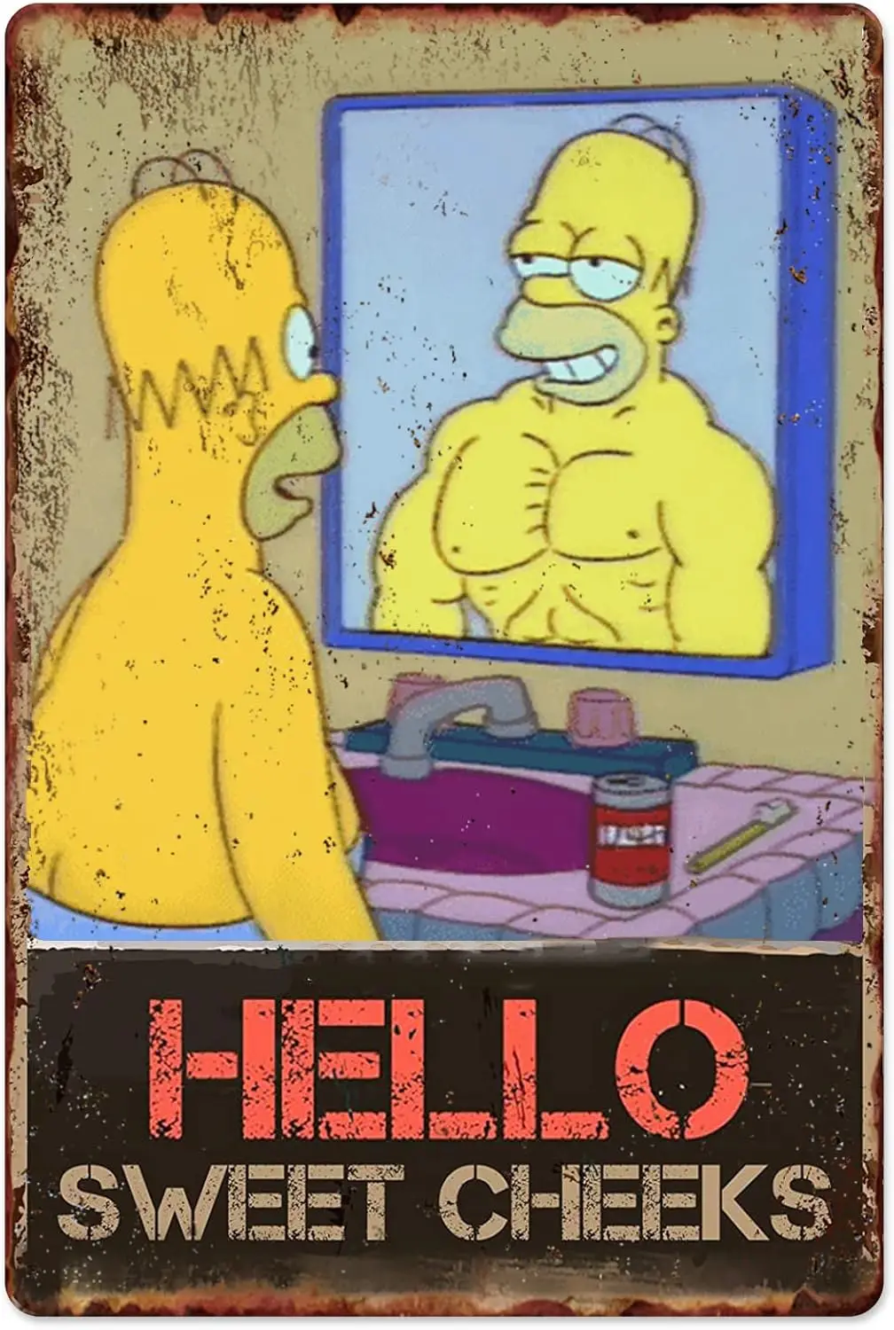 Vintage Homer Fitness Metallschild „Hello Sweet Cheeks“ Poster Badezimmer-Zitat Deko-Blechschilder Retro-Plakette Wand-Aluminium