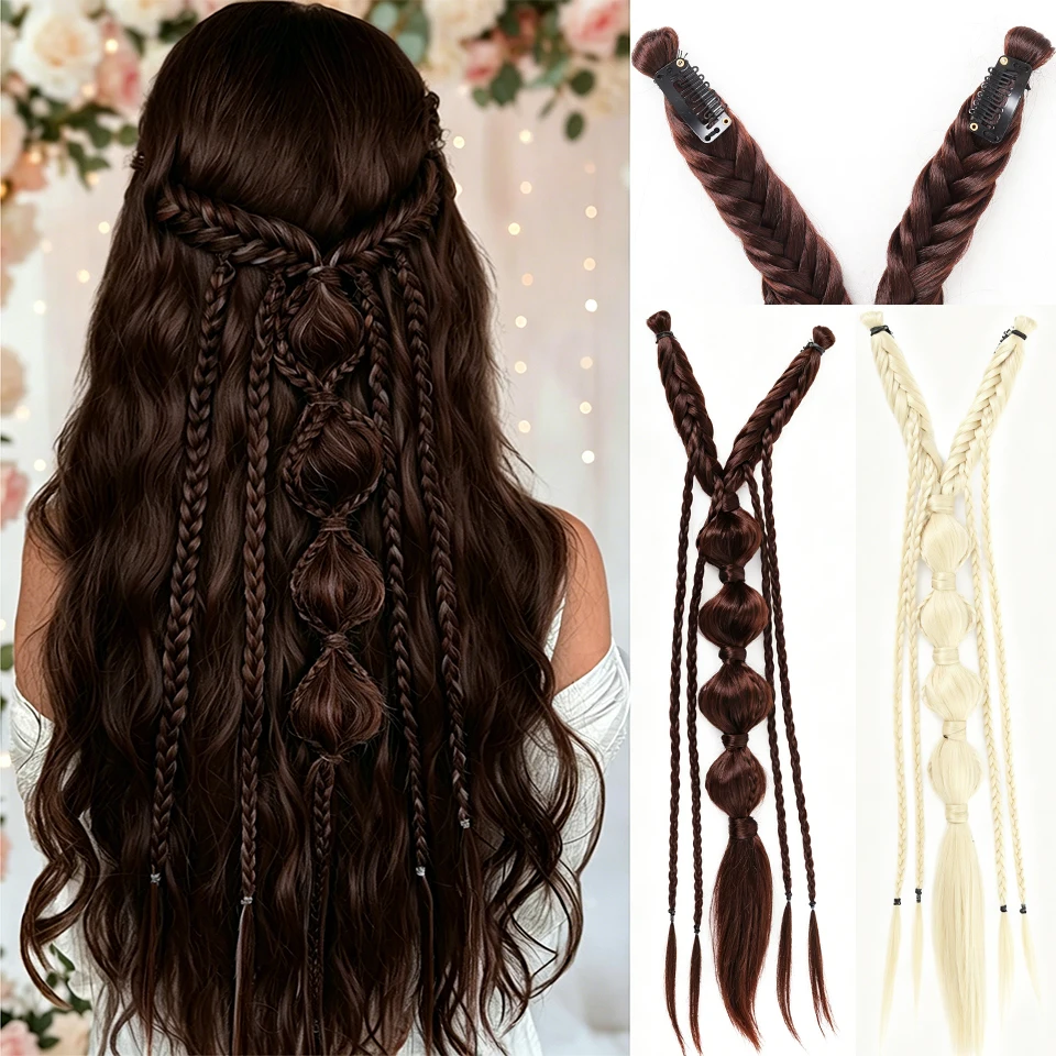

Synthetic Long Twist Braid Bubble Ponytail Extensions With U-shaped BB clip 24 Inch Braided Wig Extensions For Women Daily Party