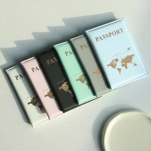 Passport cover plain skin PU passport cover world map protection cover credit card holder ID card passport wallet