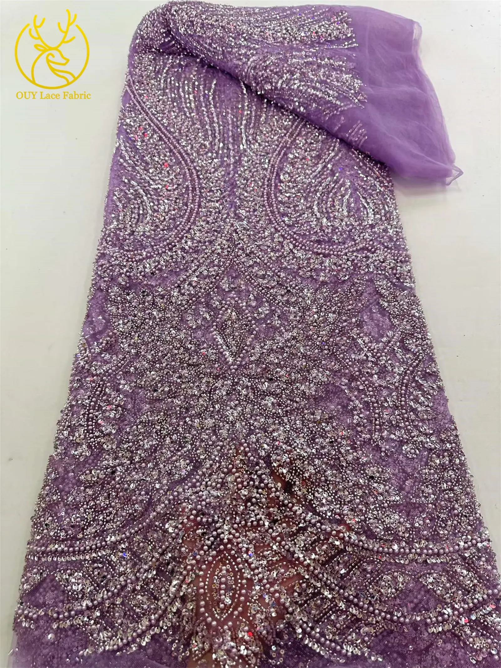 Afrikanischer Brautkleid-Spitzenstoff 2026, französische Pailletten-Spitze, 5 Yards, nigerianische Stickerei, Hochzeits-Mesh-Spitze für Partykleider und Näharbeiten – Detail 10