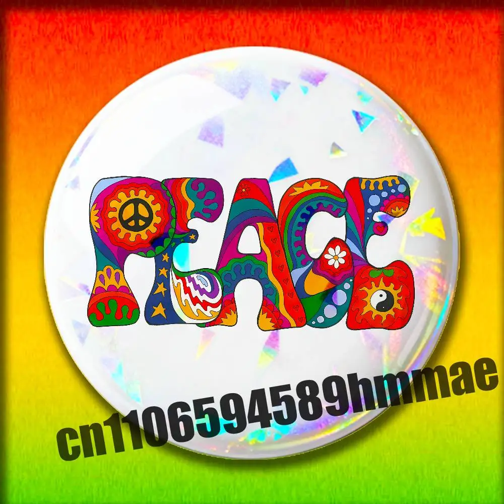 For Psychedelic Flaming Peace Emblem Round Pins Insignia Badge Cover Ornament 75mm Cosplay Brooch Button