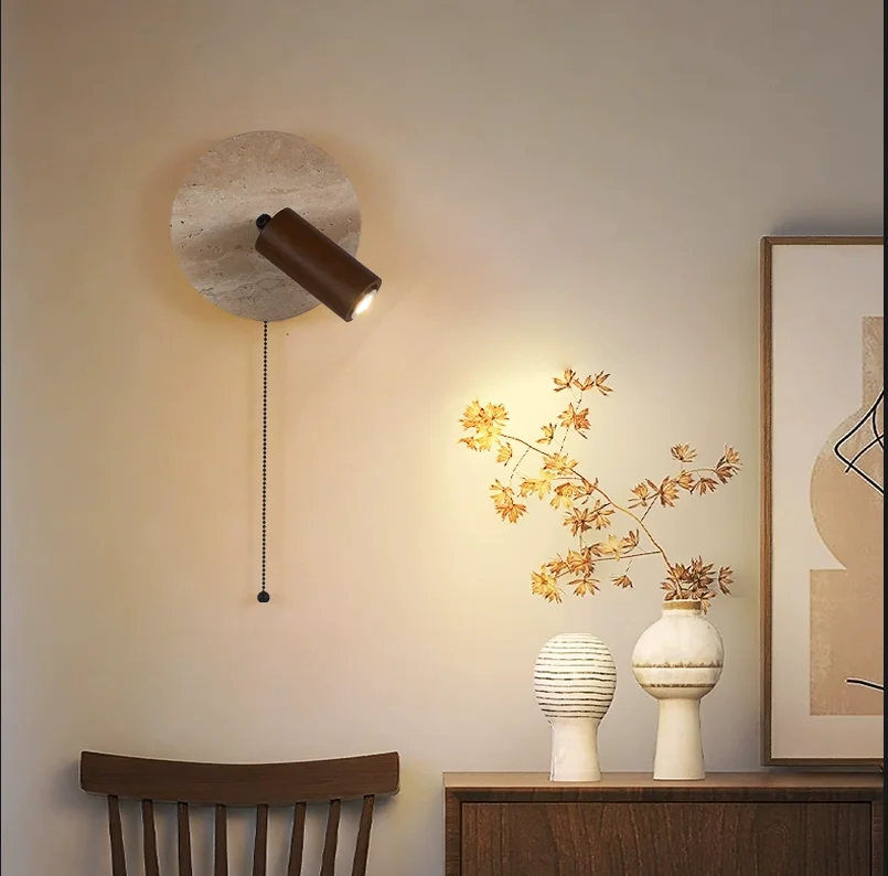 

Retro Ancient Style Huangdong Stone LED Wall Lamp Rotatable Silent for Bedroom Study Home
