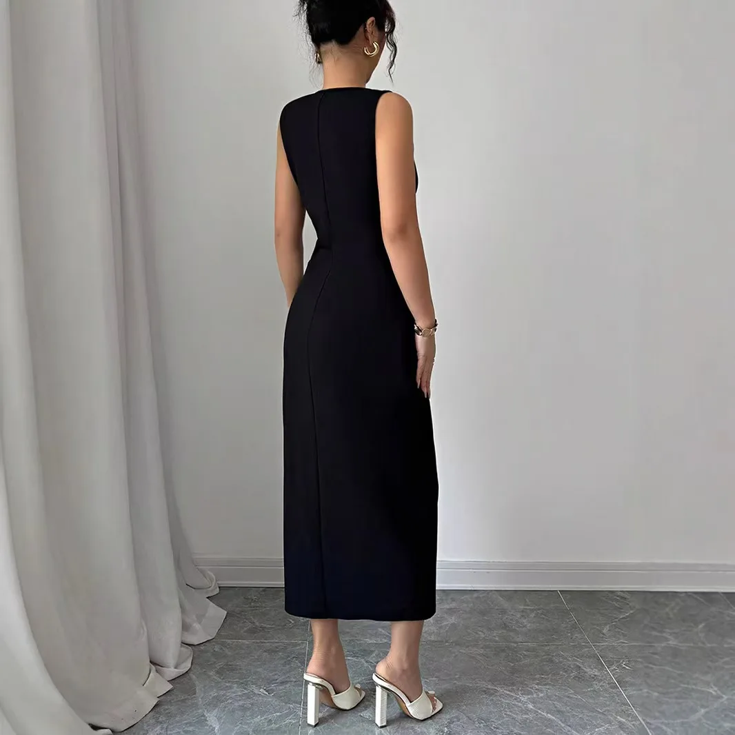 2025, Frühling und Sommer im europäischen und amerikanischen Stil, schmal geschnittenes Kleid, Schleifenweste-Kleid