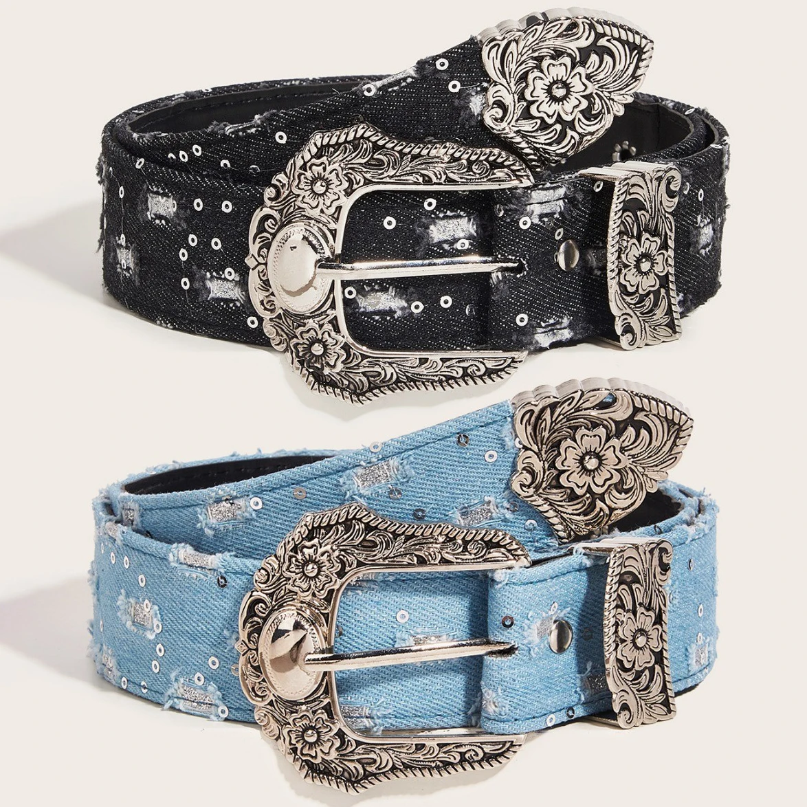 Women's Retro Casual Trend Rhinestone Buckle Belt, Street Ripped Denim Style Punk Rock Versatile Fashion Accessory,For Men Women