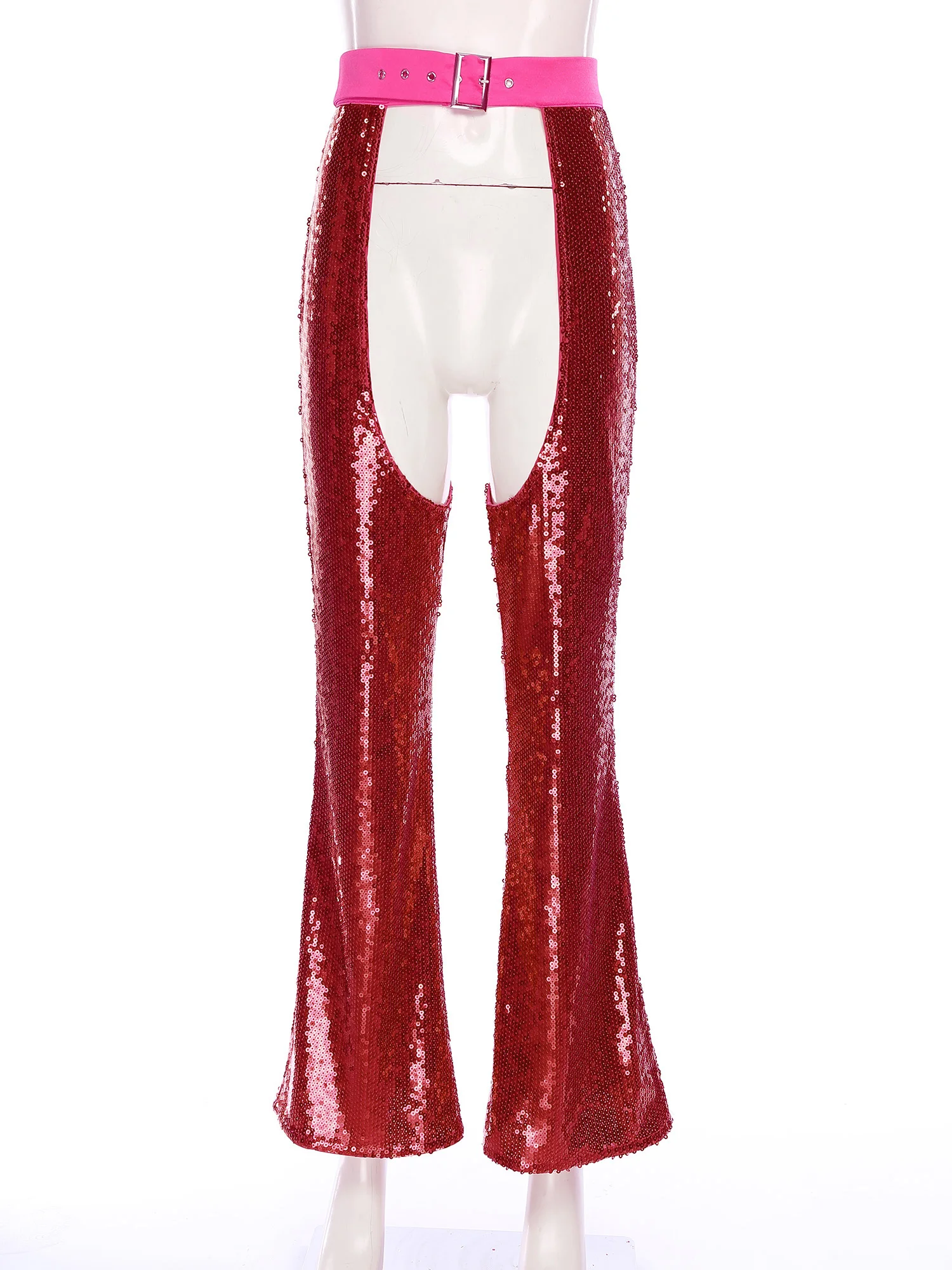 

Women Halloween Fashion Sequin Cowgirl Chaps Pants Crotch Hollow Out Fully Lined Cover Pants for Masquerade Club Party Costumes