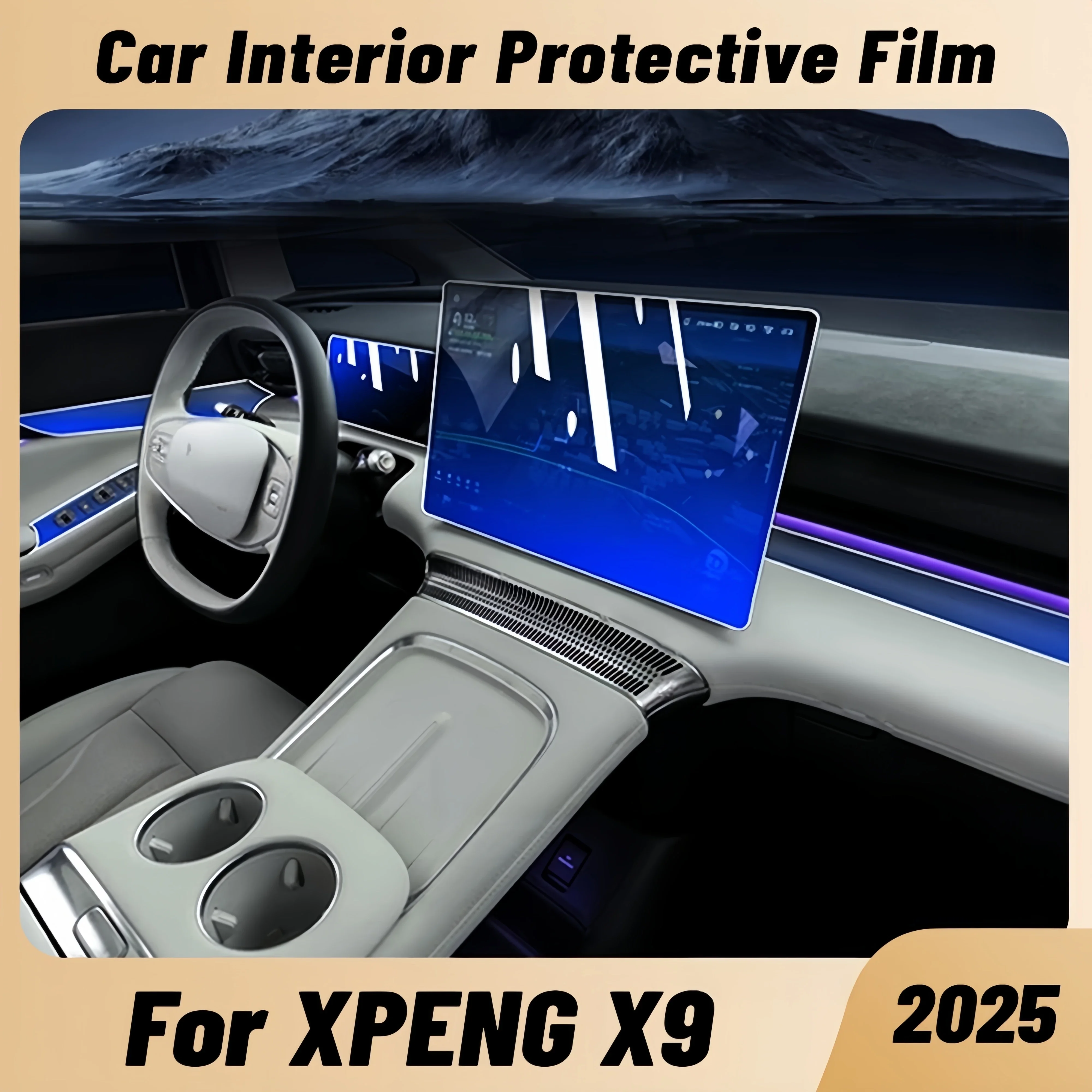 Car Interior Anti-scratch Transparent TPU Center Console Media Dashboard Navigation Protector Film For XPENG X9 2025 Sticker