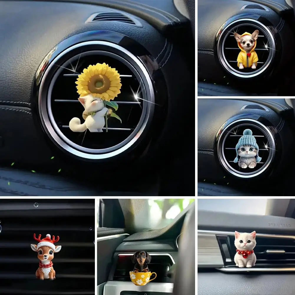 Ventilation Clip Universal Simple Installation Portable Cartoon Vent Car Acrylic Interior Fun Dogs Air Cats Decoration Clip P0K5