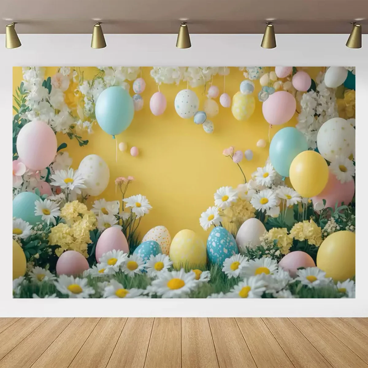 Spring Easter Background Green Wreath Rabbit Easter Egg Flower Grass Children\'s Party Decoration Photo Photography Background
