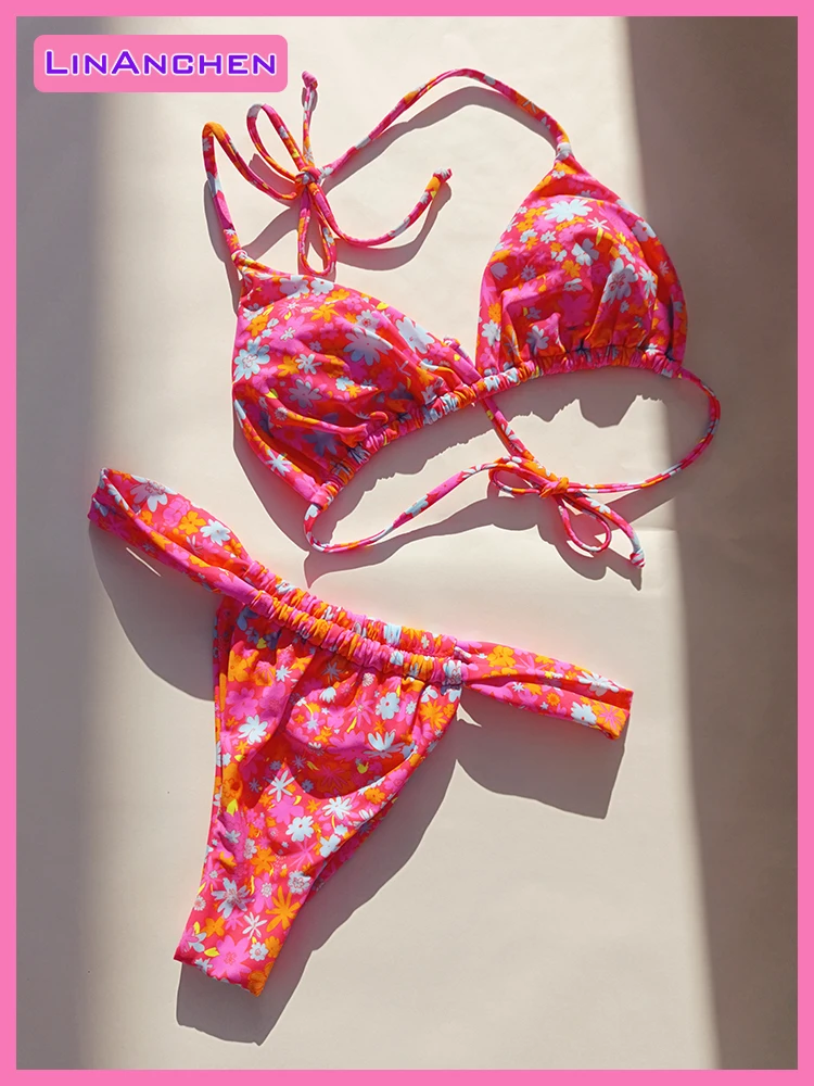 Sexy Floral  Bikini Set for Young Women,Girls Split Swimsuit,High Waist Bandage Female Swimwear Summer Swimming Beach Wear