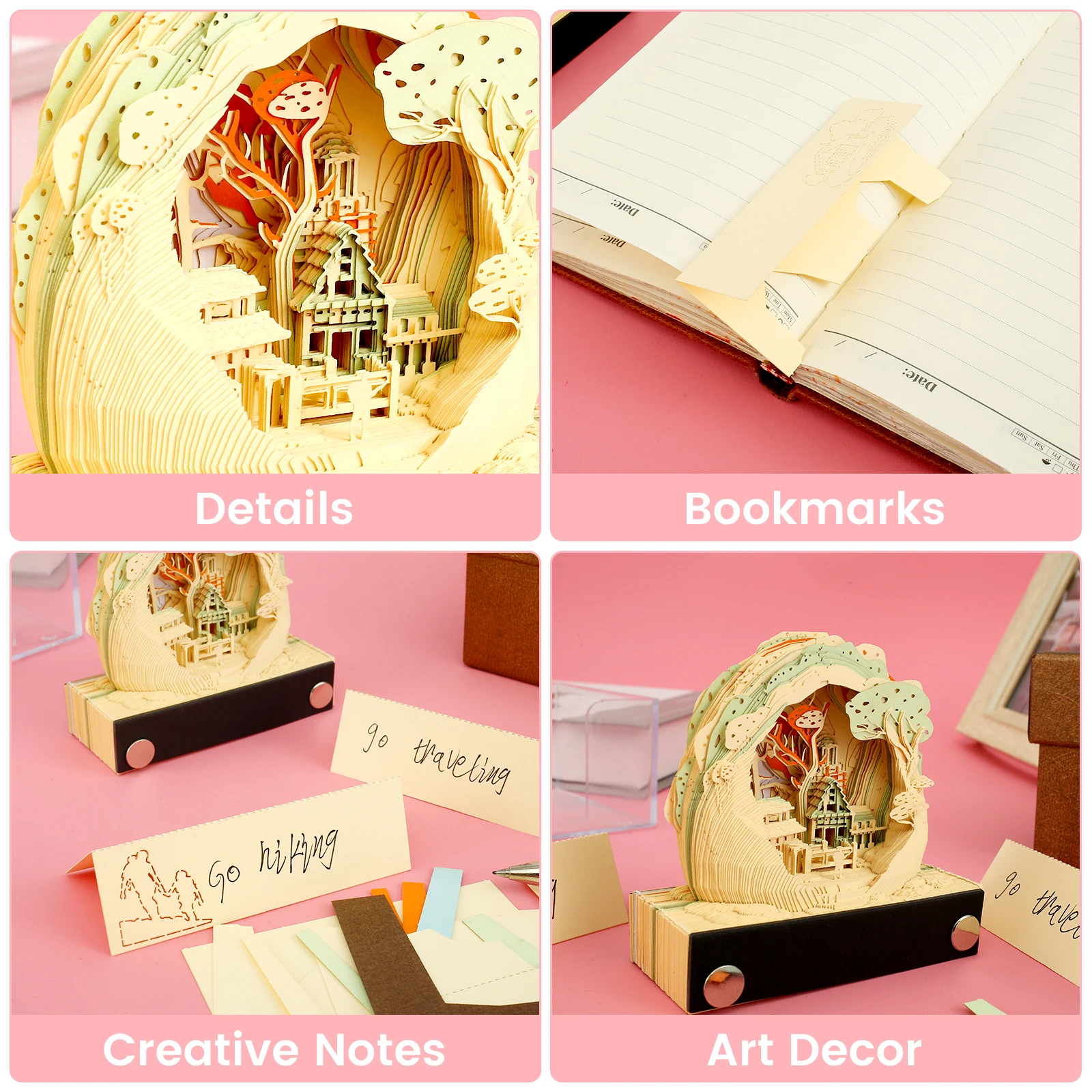 3D Memo Pad com Pen Holder, Floresta Criativa, Capa Acrílica, Rasgar-Away Arte 3D, Presente de Papel DIY