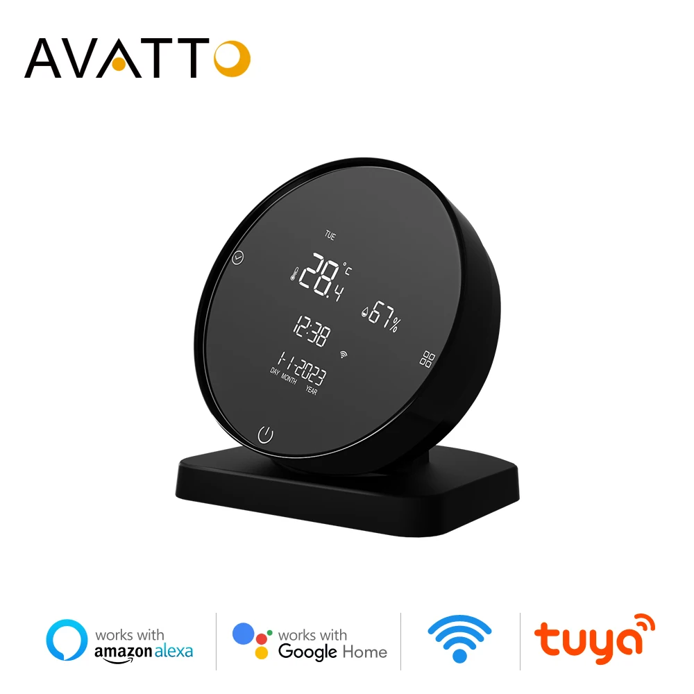 

AVATTO Tuya WiFi Universal IR Remote Temperature Humidity Sensor with Countdown Timer Clock Works with Alexa,Google Home Alice