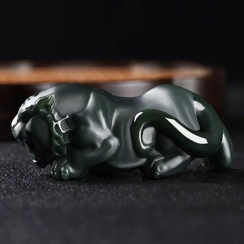 Natural Hetian Jade Handheld curio Hand Carved Qing-Jade Production Delicate tiger Totem Pendant Fine Jewelry Add certificate