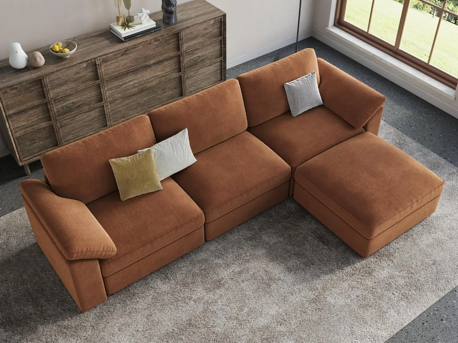 Brown Sectional Modular Sofa,Comfortable Oversized L Shape Sectional Couch Wide Deep seat Sectional Sofa, Custom