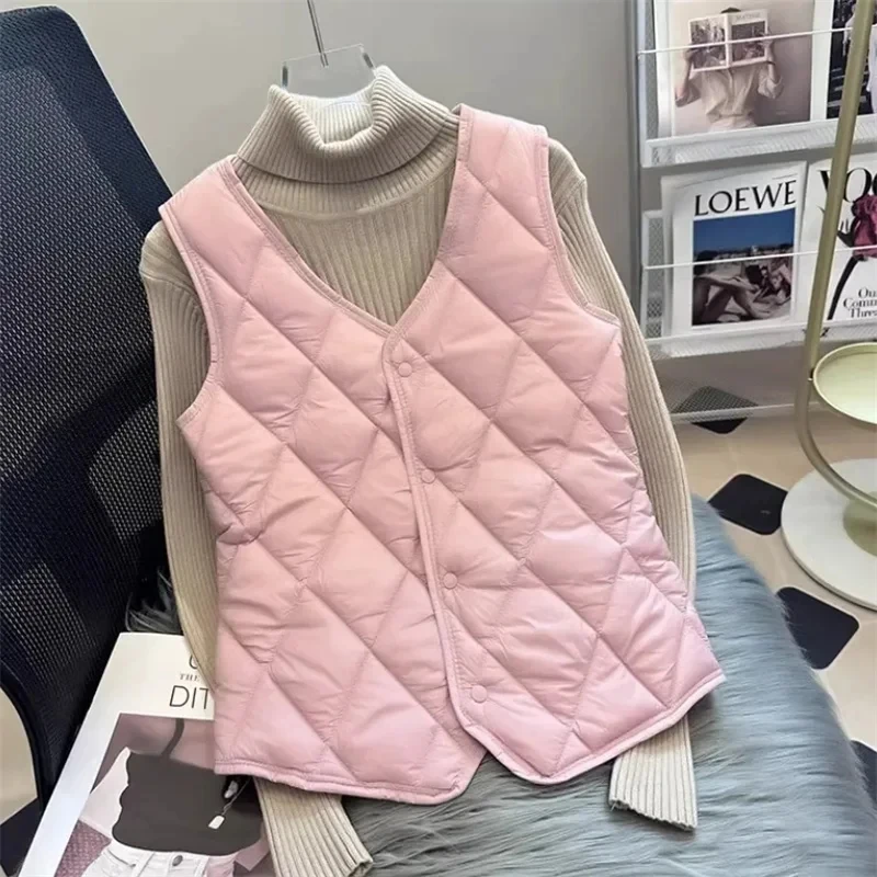 

Autumn Winter Joker Cotton Vest Jacket Women's New Thin Warm Sleeveless Coat Close-Fitting Slim Wearing A Waistcoat Female Tops