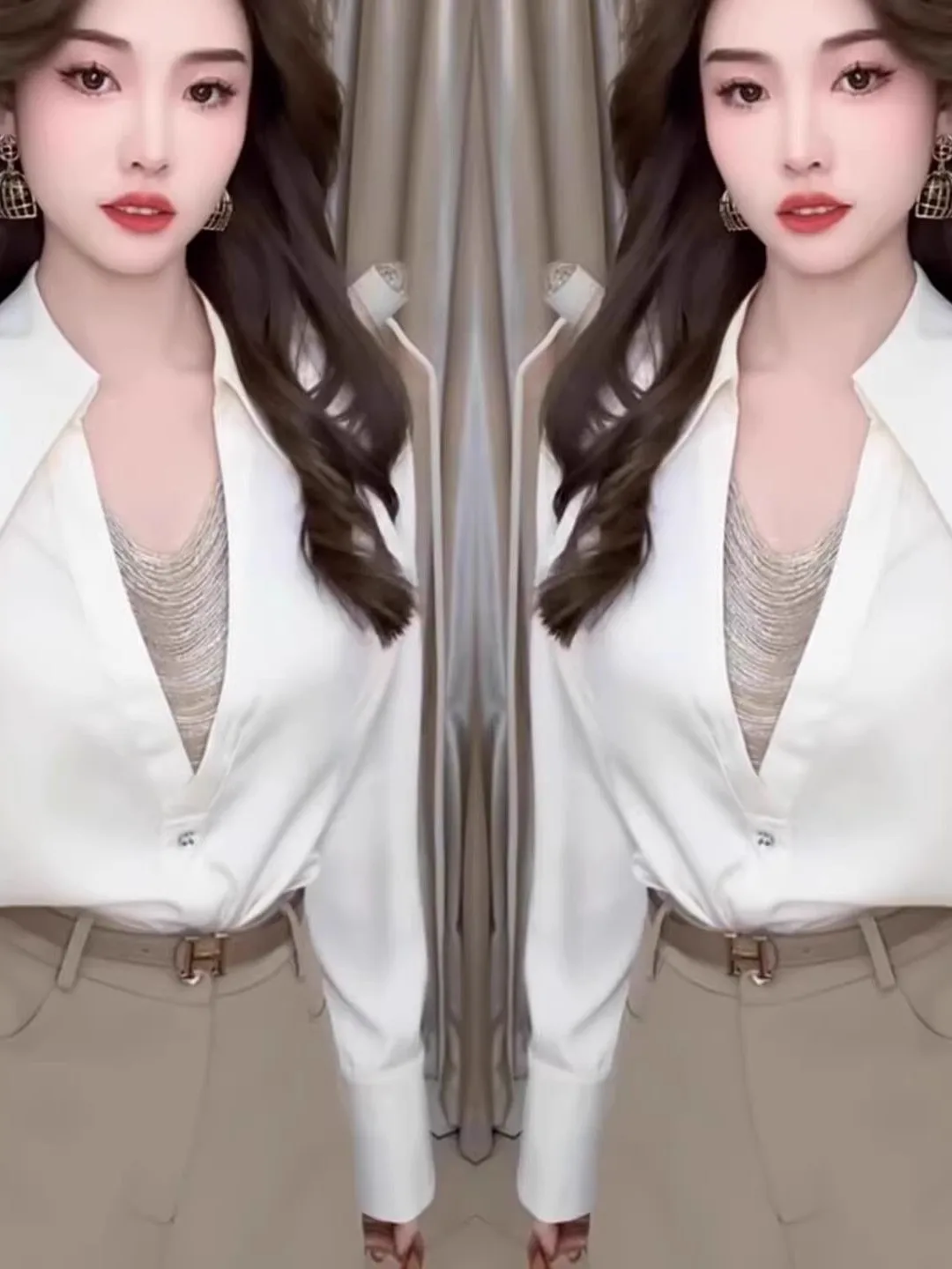 

Модная молодежная блузка с длинным рукавом, воротником-цепочкой и пэчворком, премиум-класса, трендовая, омолаживающая