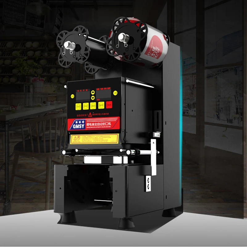 Bancs de gobelets commerciaux, thermoscellant entièrement automatique, café, jus, lait de soja, boutique de thé au lait