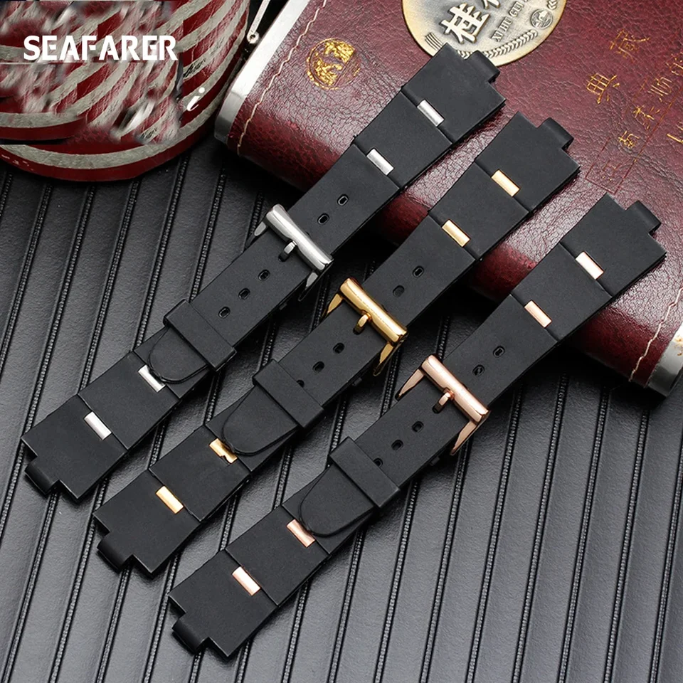 Watchband Man Black Rubber Replacement Watch Band Strap For