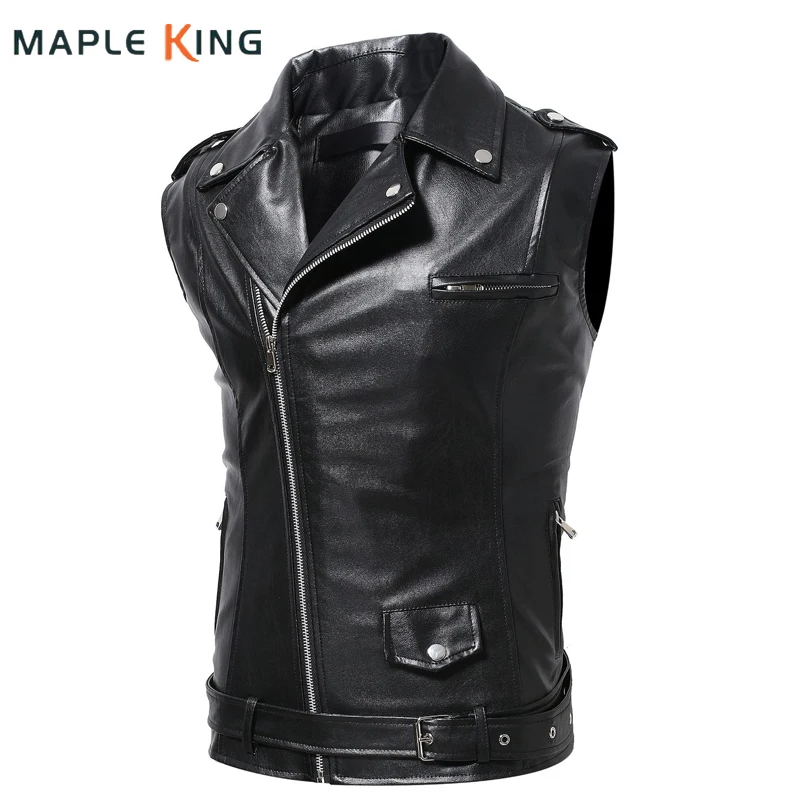 

Vintage Vest PU Leather Sleeveless Jacket Men Chalecos Moteros Outdoor Hombre Zipper Lapel Rock Punk Slim Fit Mens Waistcoat