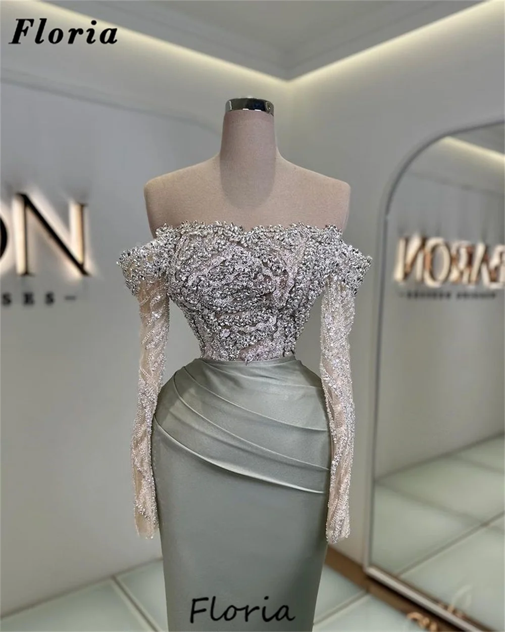 Boat Neck Green Evening Dresses New Elegant Beading Engagement Dress Vestidos De Gala 2024 Dubai Party Cocktail Dress Customized