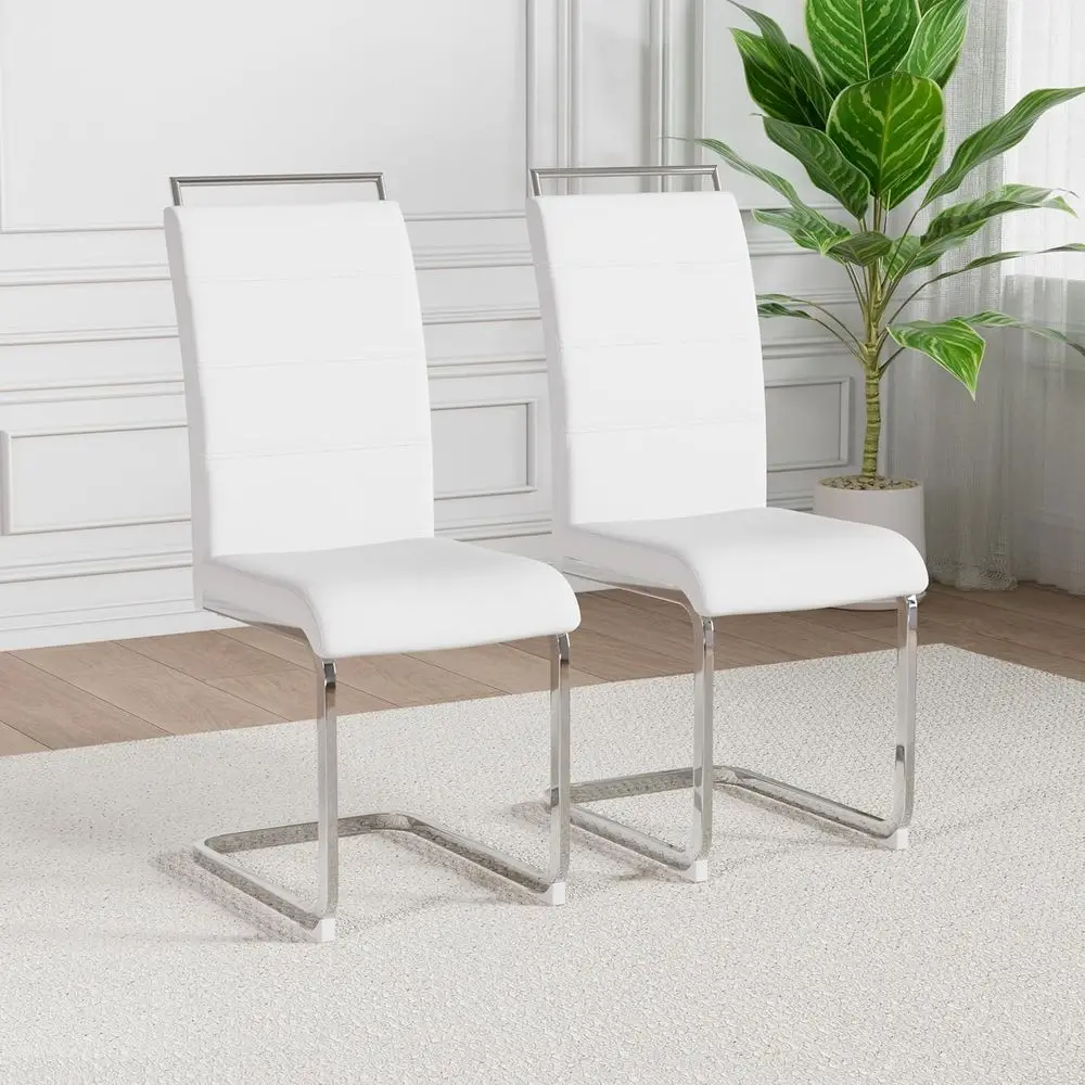 

Dining Chairs Set of 2, PU Leather High Back Upholstered Dining Room Side Chair with Horizontal Stripe Backrest Design for Kitch