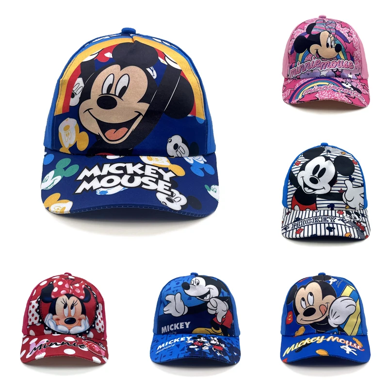 Boné de Beisebol Infantil de Algodão com Estampa de Desenho Animado Disney Mickey e Minnie Mouse, com Proteção Solar, Presente de Aniversário
