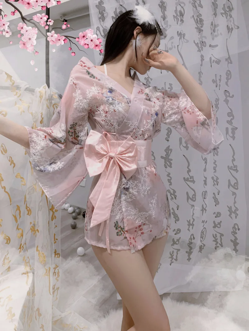 Chiffon Kimono, Bathrobe Uniform, Seductive Print, Bow, Sexy Japanese New Dress Elegant Sweet Korean Women Tops 2024 C8EU