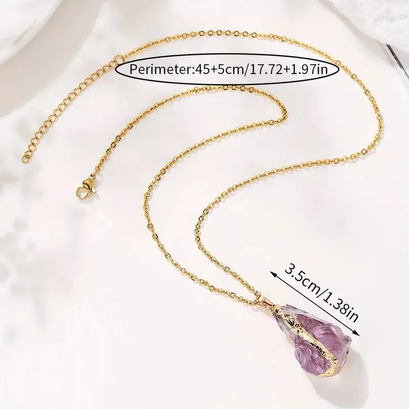 Irregular Gold Plated Edge Natural Stone Pendant Amethyst Powder Crystal Pendant Necklace Jewelry Gift Natural Agate Irregular