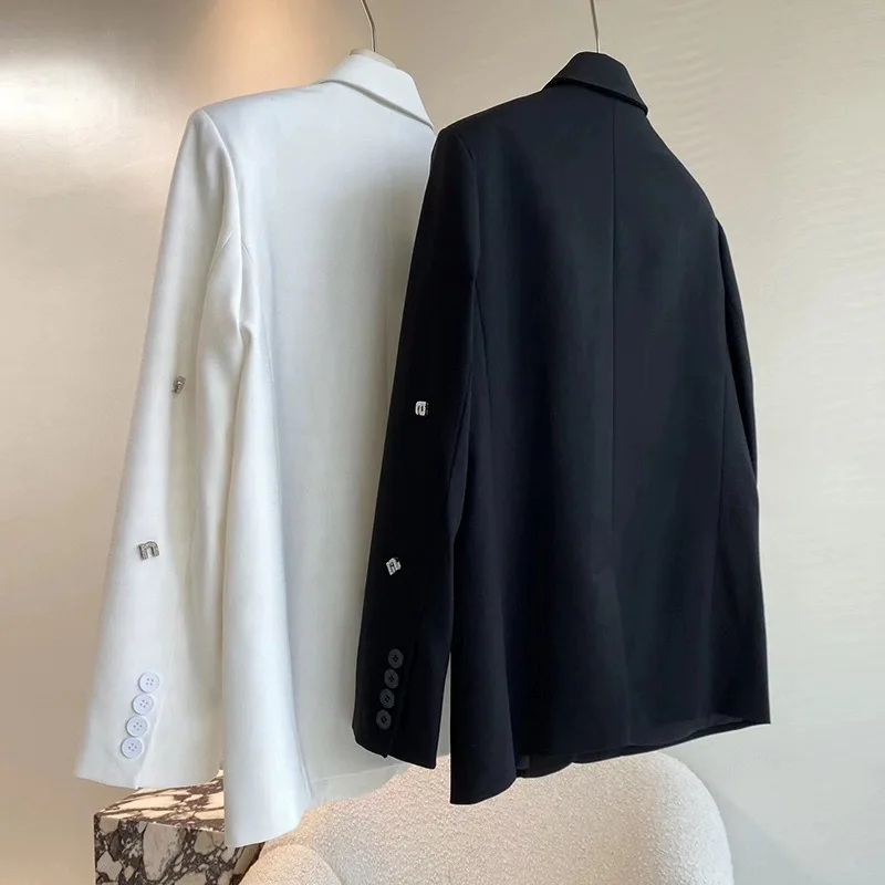 Blazer imbibé pour femme, manteau à manches longues, col cranté, simple boutonnage, lettre coréenne, mode automne, nouveau, 2023