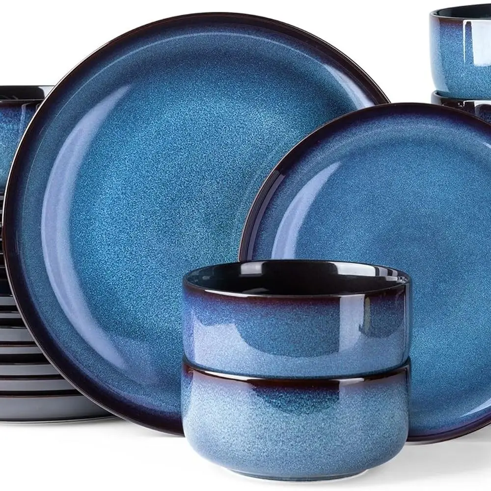 

Dinnerware Sets for 8, Stoneware Plates and Bowls Sets, Reactive Glaze Dishes Set, Highly Chip and Crack Resistant, Dishwasher &