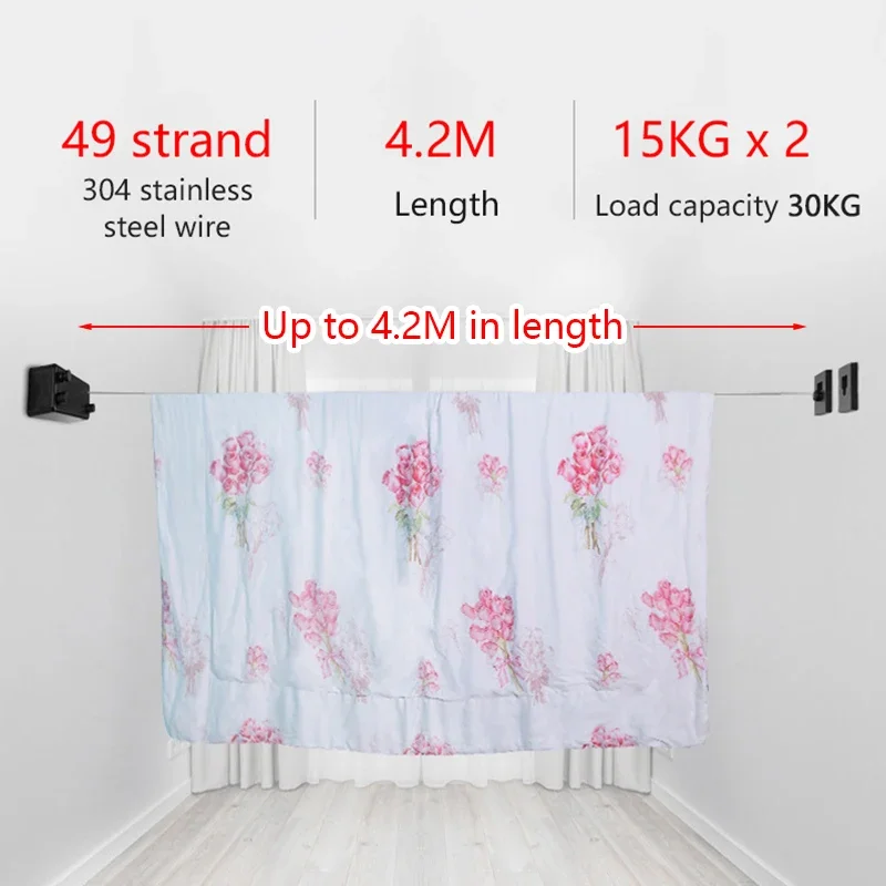 Retractable Laundry Line with Adjustable Stainless Steel Double Rope, Extendable Clothesline for Apartment