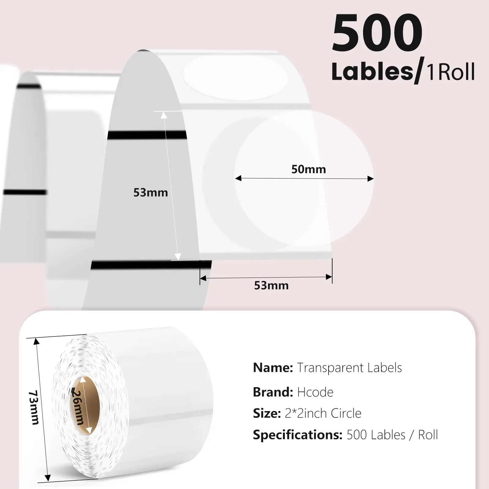 

500Pcs/Roll 2 Inches Circle Clear Dot Transparent Direct Thermal Labels Blank Shipping Address Labels (Waterproof, Oil-Proof