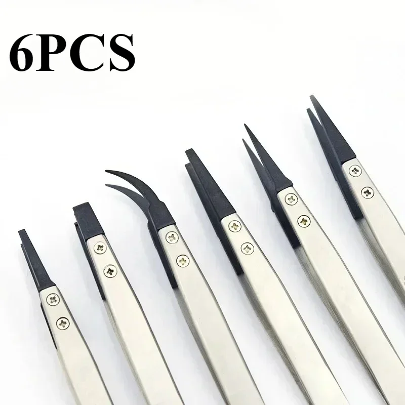6PCS Uhr Hände Installation Arbeit Pinzette Gerade Ellenbogen Griff Edelstahl Antistatische Kunststoff Pinzette ESD-259 ESD-259A ESD-7A