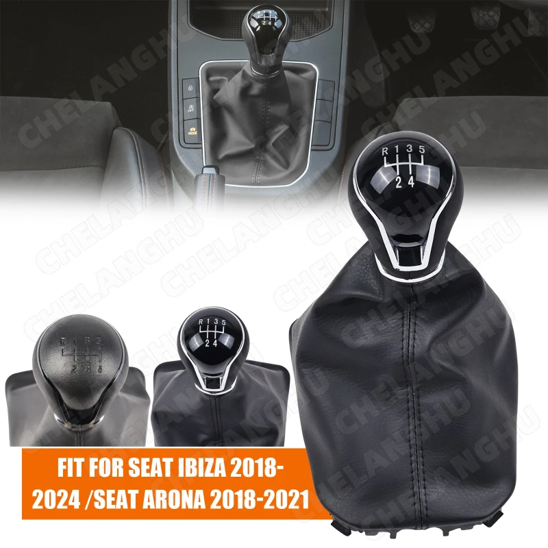 6/5 Speed Gear Shift Knob Fit For SEAT Ibiza 2018 2019 2020 2021 2022 2023 2024 Car Gear Stick Shift Knob PU Leather 2 options