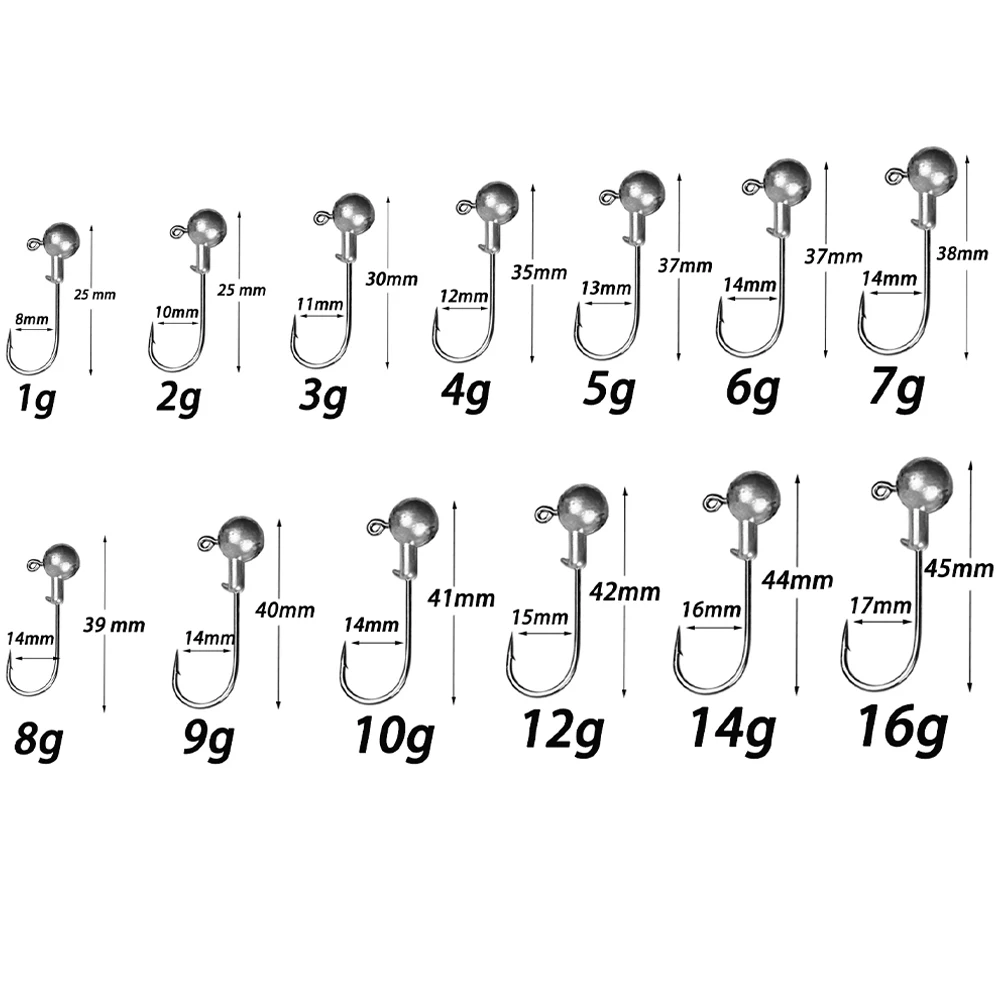 Jig Head Hook Fishing 1g 2g 3g 4g 5g 6g 7g 8g 9g 10g 12g 14g 16g Fishhook for Soft Lure Slow Jigging Bass Rig Cranks Barbed Hook