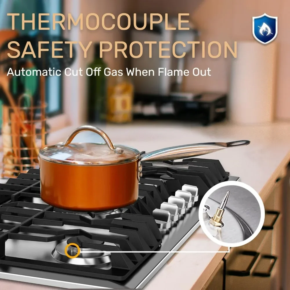 NG/GLP conversível, fogão a gás com queimador de aço inoxidável com proteção de termopar, 120 V AC. (36 polegadas)