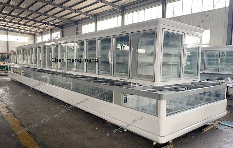 commercial supermarket combination island cabinet, horizontal large-capacity freezer, refrigerated and frozen display