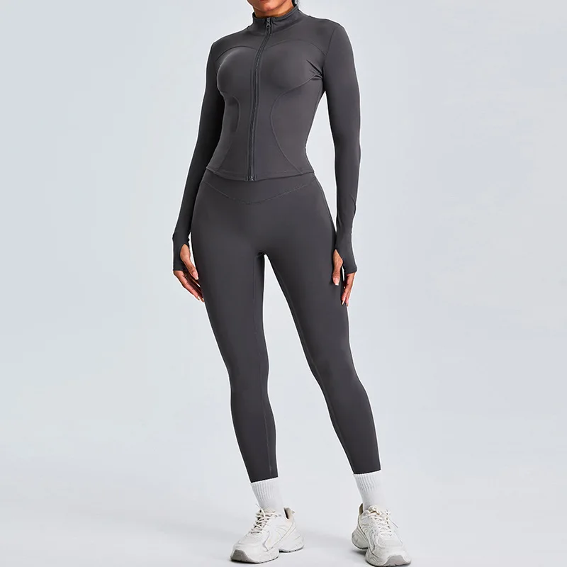 2PCS Women Yoga Set Workout Clothes Long Sleeve Jacket Gym Crop Top High Waist Leggings Fitness Sports Wear Sport Suit Gymwear