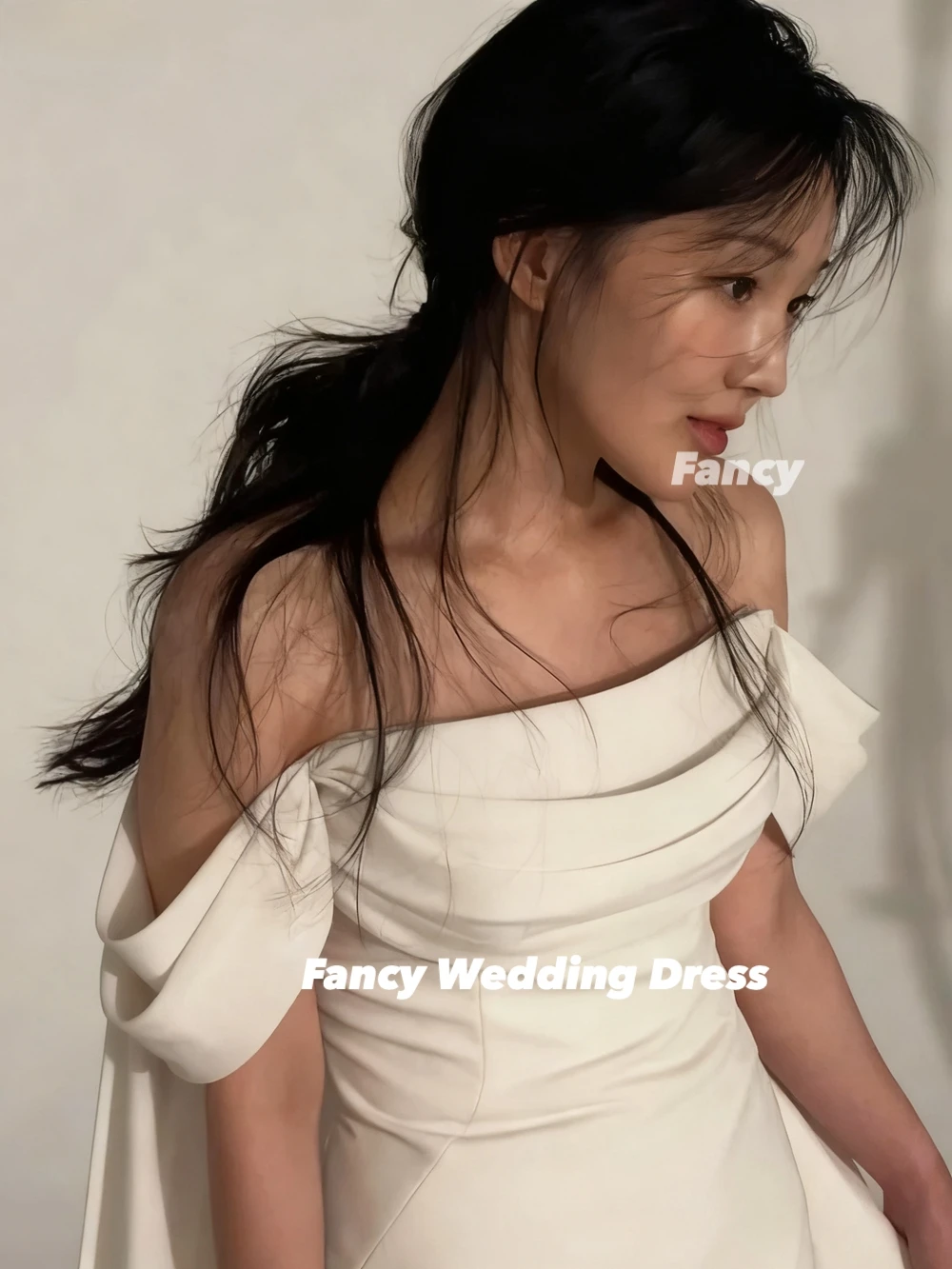 Fancy Customized Off Shoulder Korea Wedding Dress Mermaid Elastic Satin Evening Party Dresses Back Corset 웨딩드레스