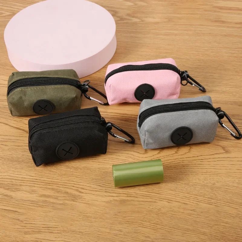 Canvas Dog Poop Bag Holder, Outdoor Pet Waste Bag Dispenser with Carabiner Clip, Animal Waste Collection Pouch