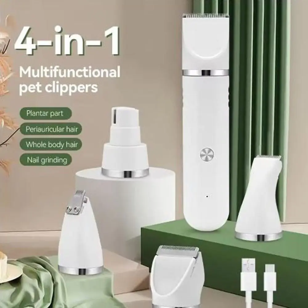 

USB Rechargeable 4 in 1 Electric Pet Hair Shaver High Power 4 Different Blades Cat Dog Hair Clipper Low-Noise