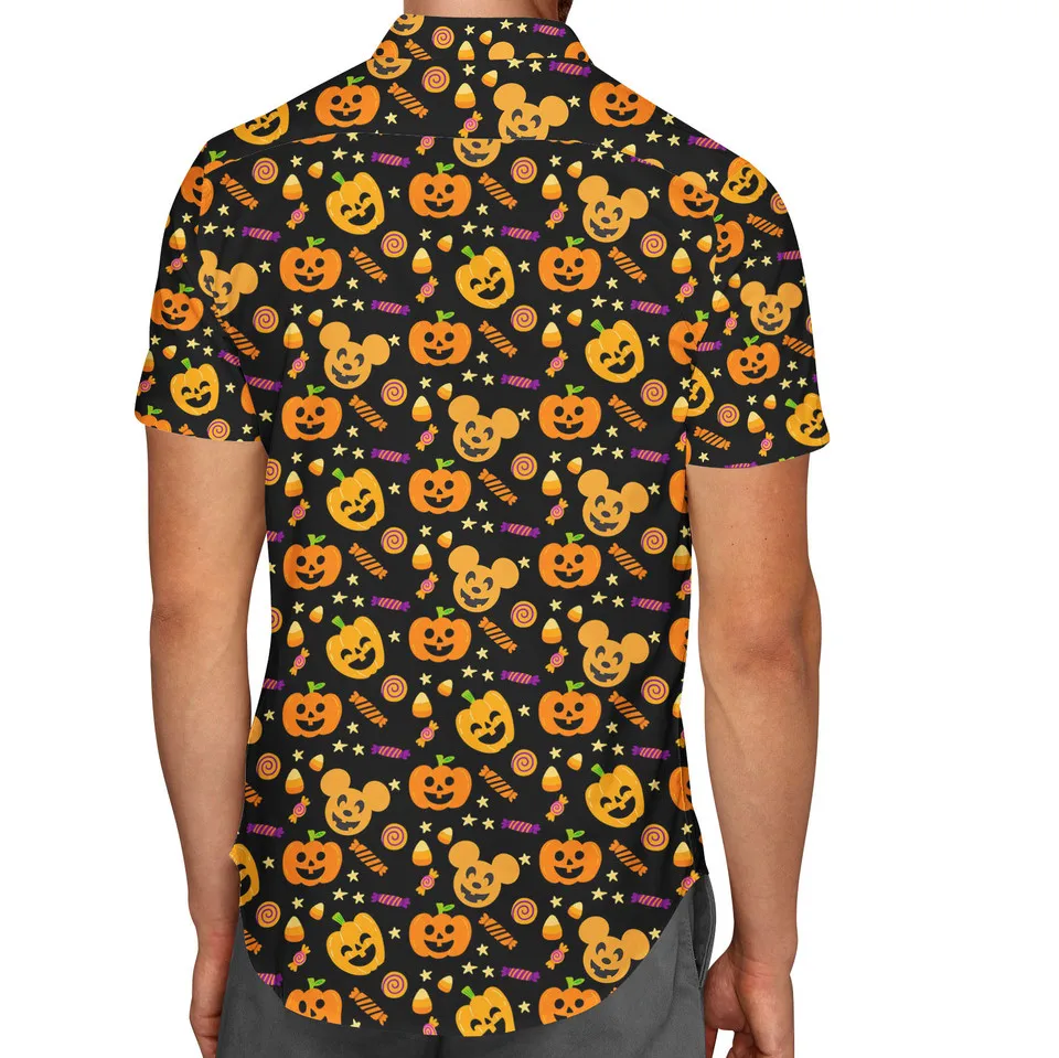 2024 Disney Halloween Mickey Pumpkin and Candy Halloween Hawaiian Men's Shirt