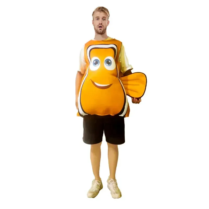 Reneecho Finding Nemo Clownfish Costume For Adult Unisex Sponge Jumpsuit Halloween Animal Costumes Stage Performance Outfit