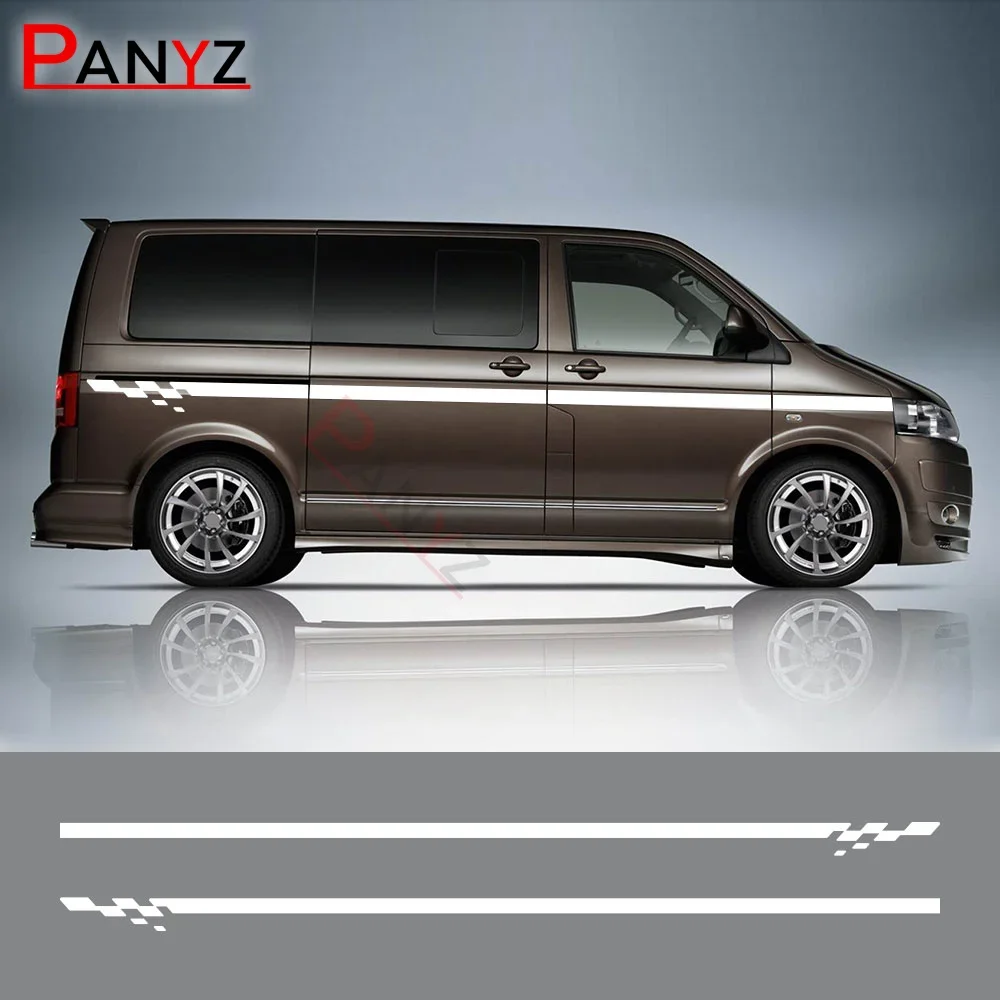 

For Volkswagen VW Transporter T4 T5 T6 2PCS Car Stickers Camper Van Side Racing Stripes Graphics Vinyl Film Decals Accessories