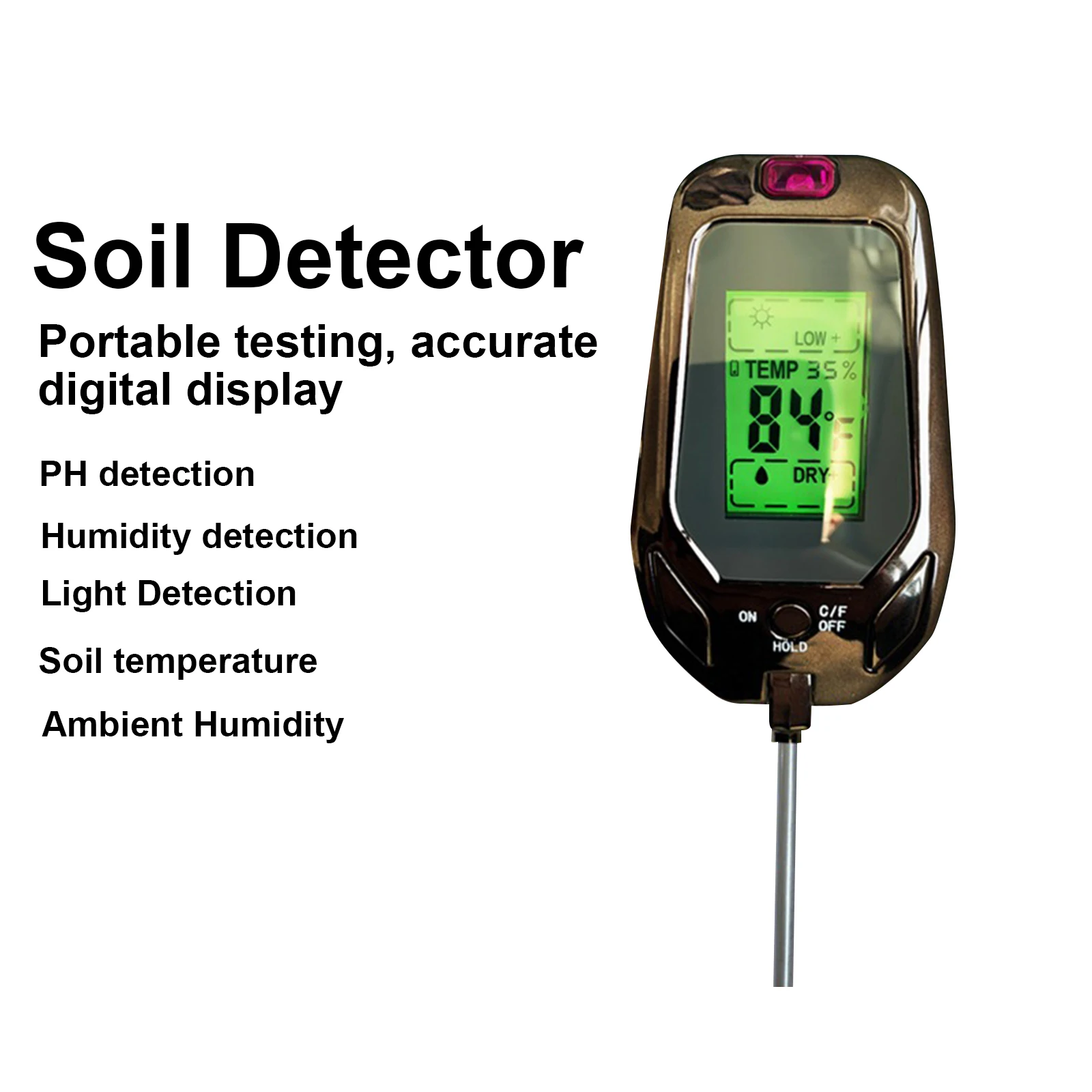 5 in 1 Soil Tester PH Levels Temperature Sunlight Intensity Humidity Plant Soil Meter Plant Soil Tester for Garden Planting