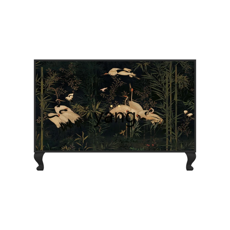 

LXL Chinese Style Plans Crane Living Room Low Cabinet against the Wall Integrated Multifunctional Solid Wood Curio Cabinet